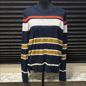 LOFT Women’s Blue w Fall Color Stripes Gauzy LS Wool/Mohair Sweater‎ Medium